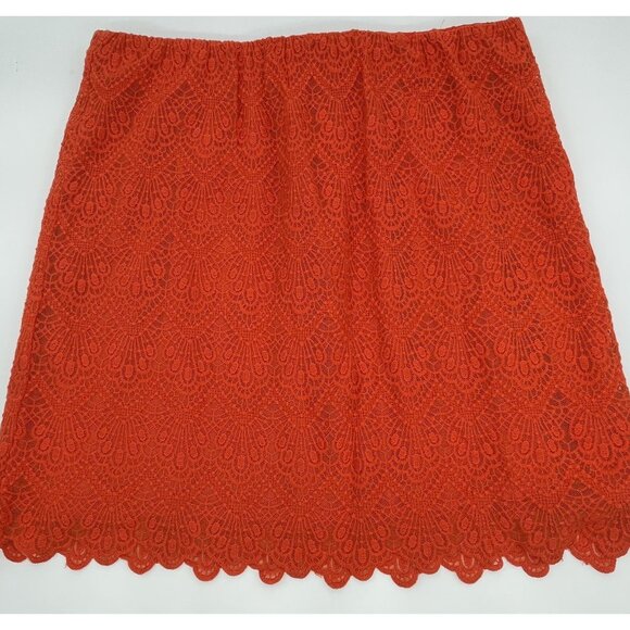 J. Crew Women’s Red Orange Coral Lace Short Pencil Skirt Scalloped Party Office - Picture 1 of 3